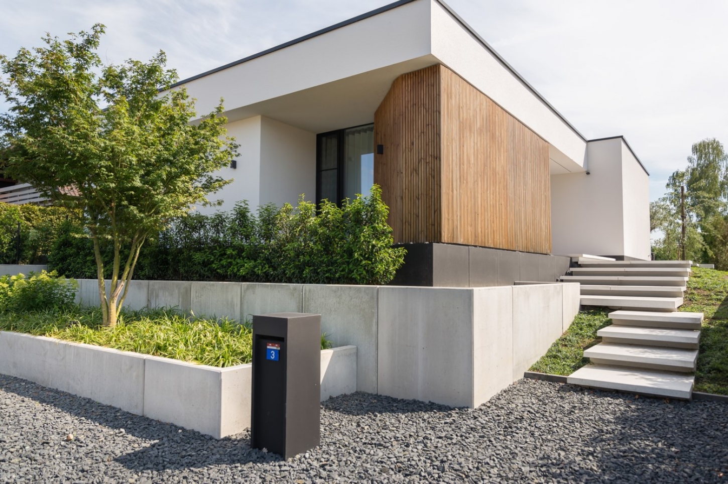 De gevel van een moderne woning.